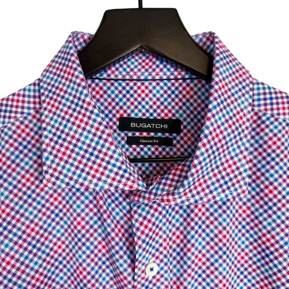Bugatchi Classic Fit Performance Button Up Shirt Purple Red Blue Check - XXL 2XL - Picture 1 of 10